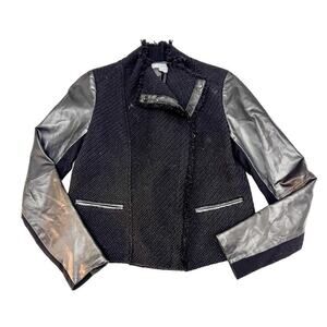 Vince Wool Woven Faux Leather Sleeves Motorcycle Jacket Black Size M MINT